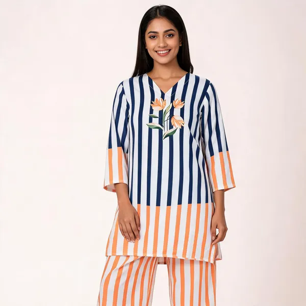 Multicolor_Rayon_Straight_Striped_Floral_Print_Kurta_Pant_Co_Ord_Set_For_Women