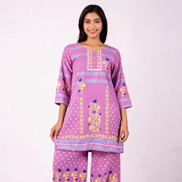 Purple_Rayon_Straight_Floral_Bandhani_Print_Co_Ord_Set_For_Women