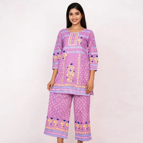 Purple_Rayon_Straight_Floral_Bandhani_Print_Co_Ord_Set_For_Women