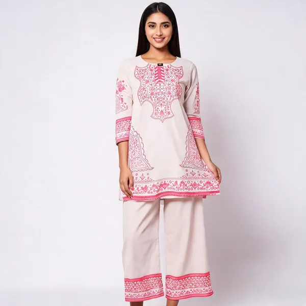 White_Pink_Crepe_Straight_Ethnic_Scrollwork_Co_Ord_Set_For_Women