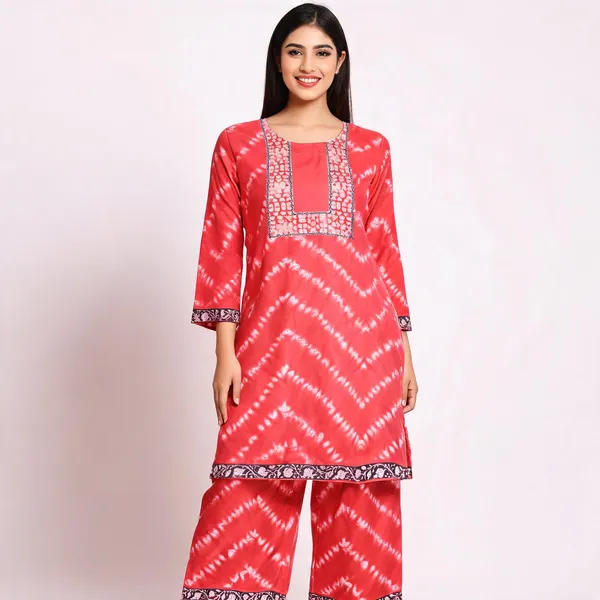 Pink_Muslin_Straight_Tie_Dye_Shibori_Kurta_Pant_Co_Ord_Set_For_Women