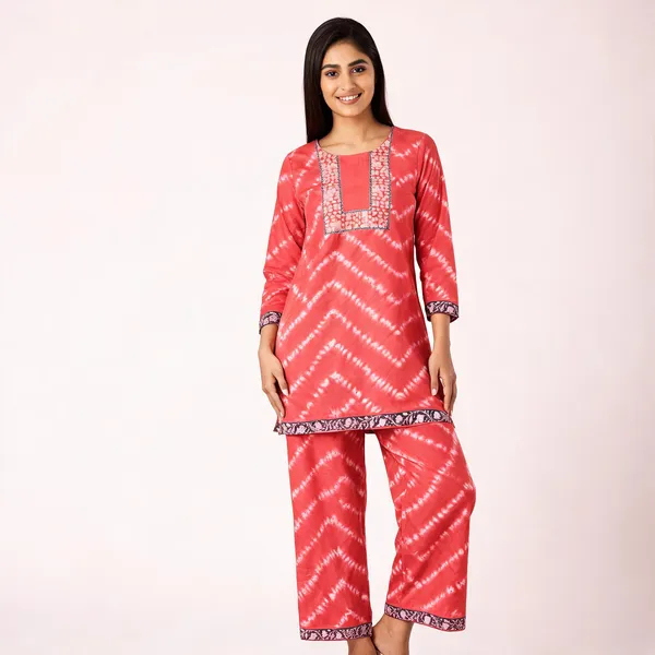 Pink_Muslin_Straight_Tie_Dye_Shibori_Kurta_Pant_Co_Ord_Set_For_Women
