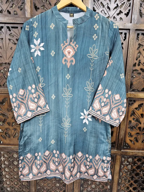 Teal_Crepe_Straight_Ikat_Print_Co_Ord_Set_For_Women