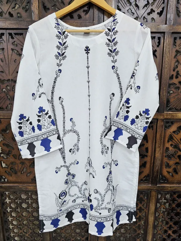 White_Blue_Rayon_Straight_Ethnic_Print_Co_Ord_Set_For_Women