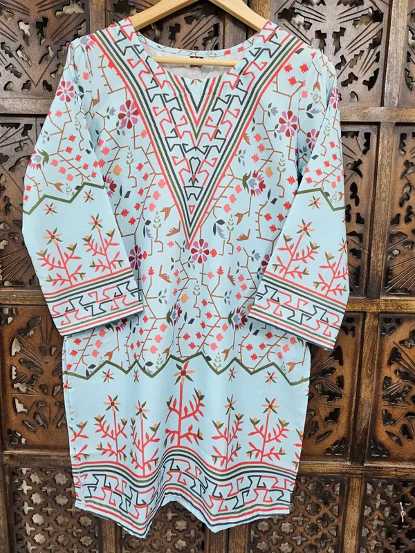 Blue_Turkish_Slub_Cotton_Straight_Geometric_Floral_Kurta_Pant_Co_Ord_Set_For_Women