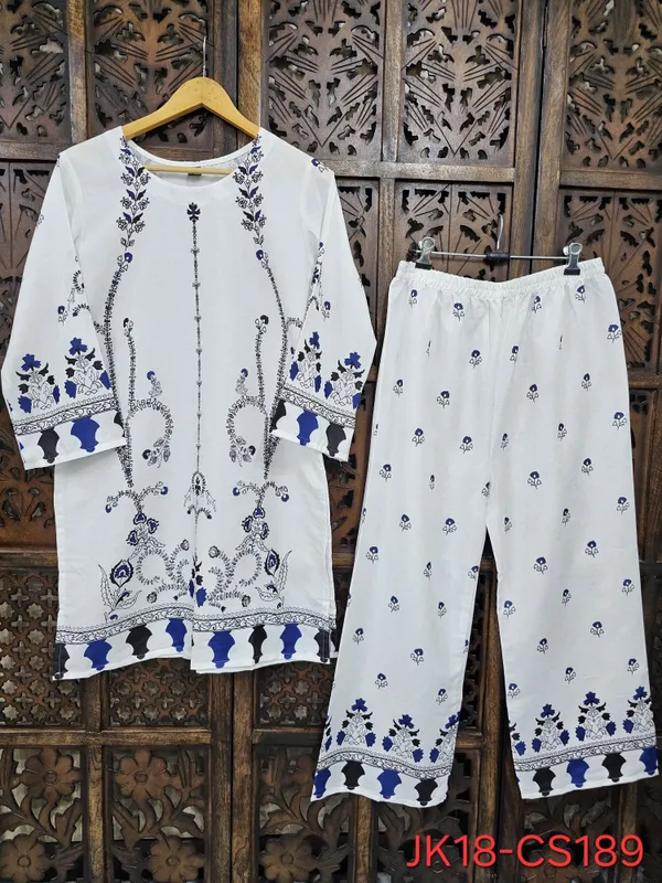 White_Blue_Rayon_Straight_Ethnic_Print_Co_Ord_Set_For_Women