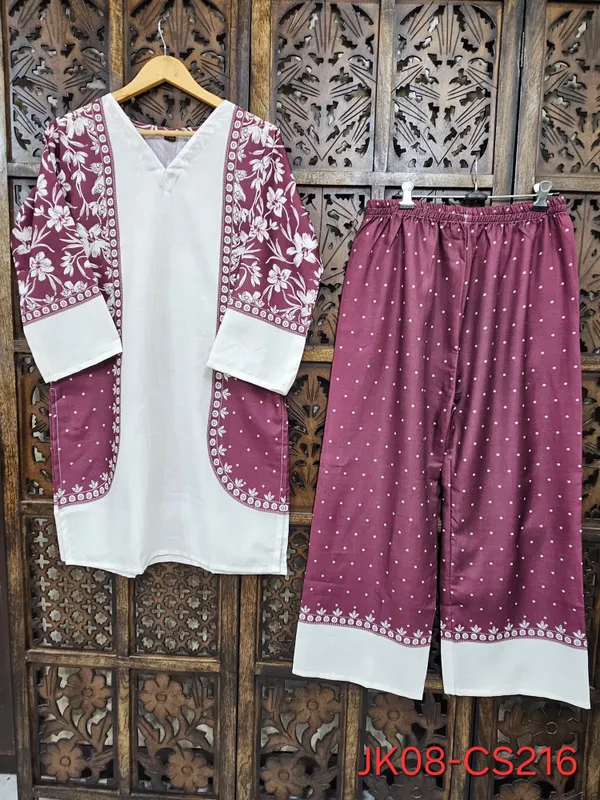 Maroon_White_Slub_Cotton_Straight_Floral_Print_Co_Ord_Set_For_Women