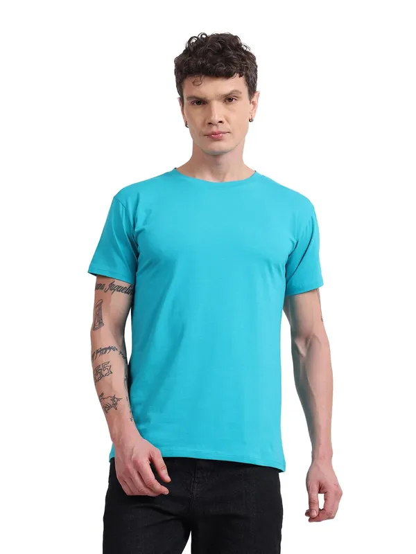 Aqua_Blue_Cotton_T-Shirt_For_Men