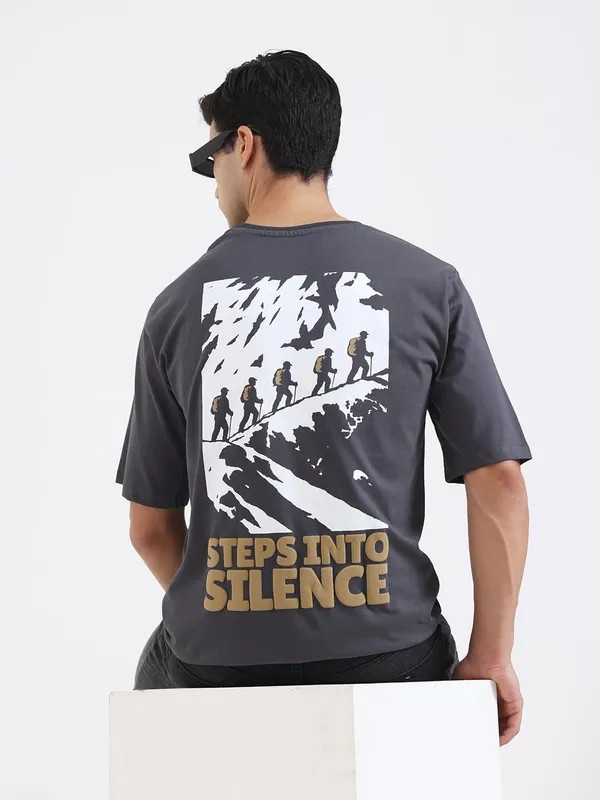 Grey_Cotton_Steps_Into_Silence_T-Shirt_For_Men