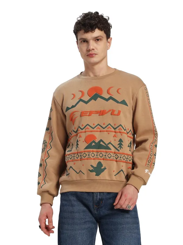 Beige_Cotton,_Fleece_Sweatshirt_For_Men