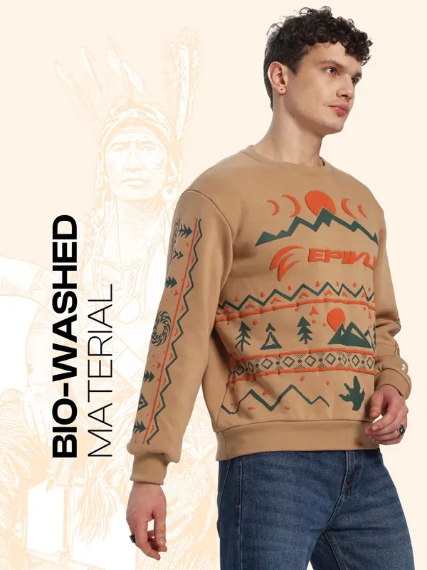 Beige_Cotton,_Fleece_Sweatshirt_For_Men