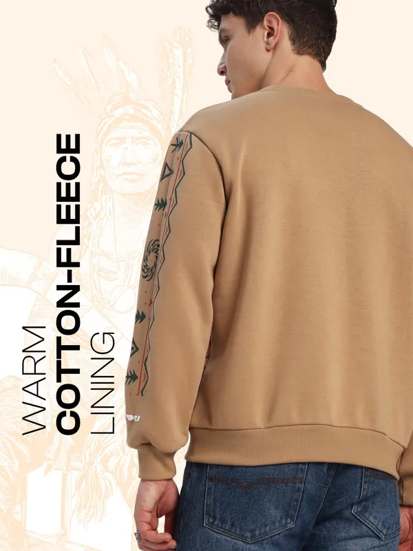 Beige_Cotton,_Fleece_Sweatshirt_For_Men