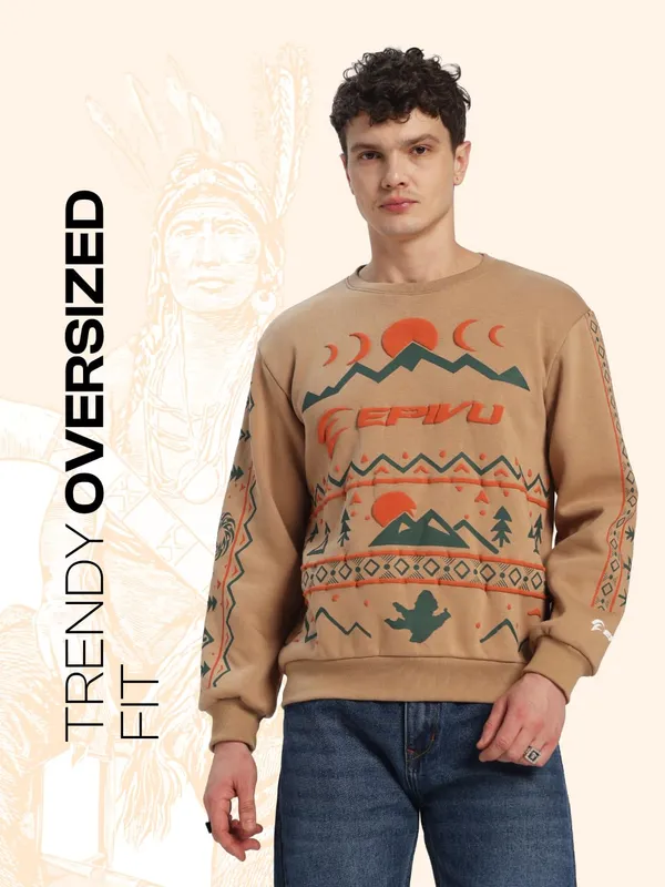 Beige_Cotton,_Fleece_Sweatshirt_For_Men