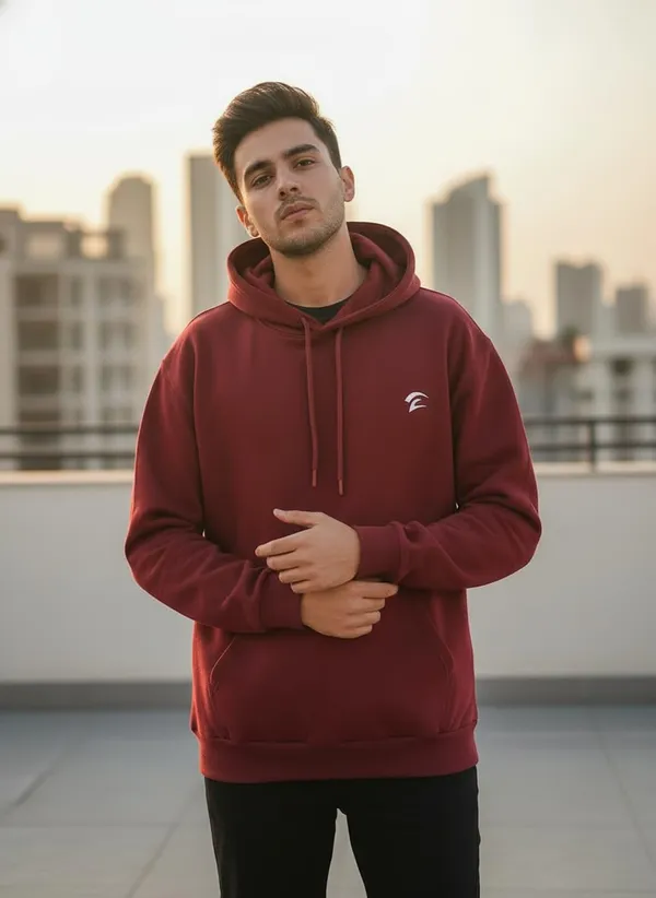 Burgundy_Fleece_Hooded_Sweatshirt_For_Men