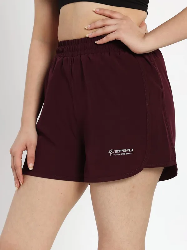 Burgundy_Polyester_Shorts_For_Women