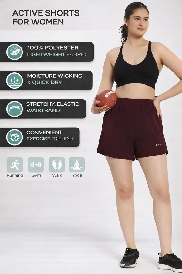 Burgundy_Polyester_Shorts_For_Women