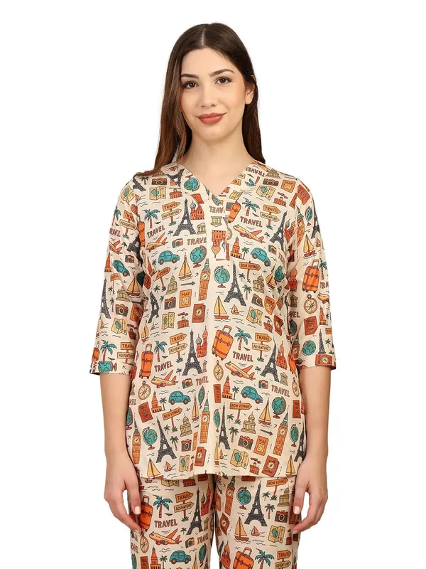 Beige_Crepe_Fabric_Coordinated_Outfit_For_Women