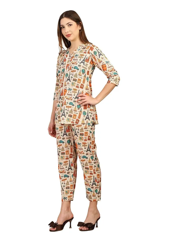Beige_Crepe_Fabric_Coordinated_Outfit_For_Women