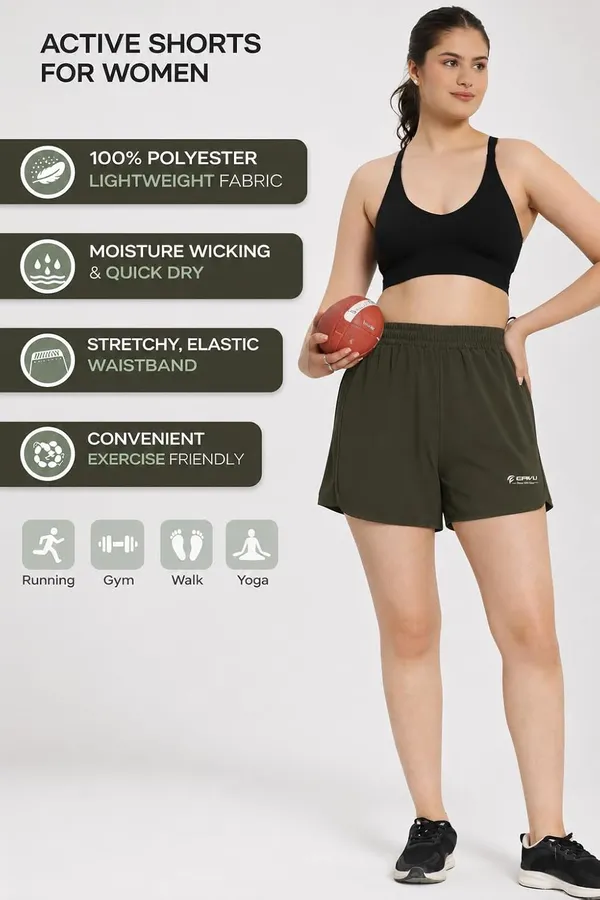Olive_Polyester_Shorts_For_Women