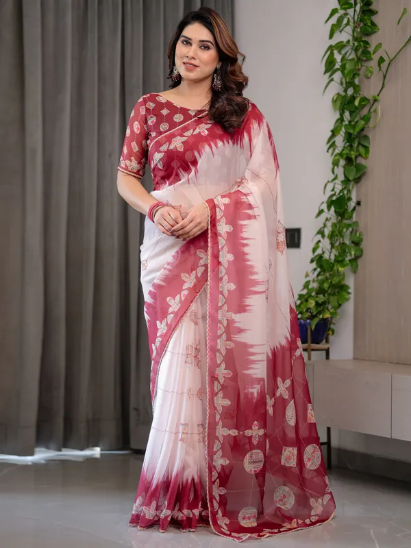 Pink_And_White_Organza_Tie-Dye_Embroidered_Saree_For_Women