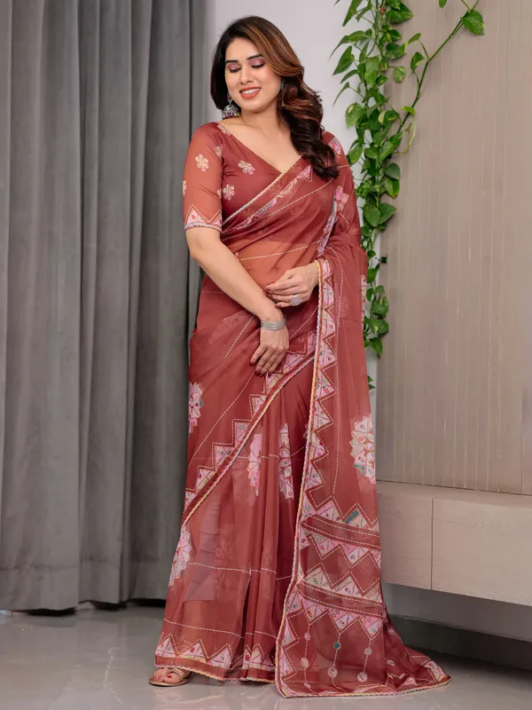 Terracotta_Organza_Embroidered_Saree_For_Women