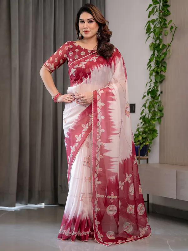 Pink_And_White_Organza_Tie-Dye_Embroidered_Saree_For_Women