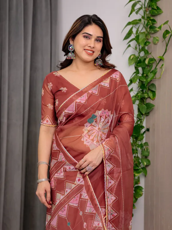 Terracotta_Organza_Embroidered_Saree_For_Women