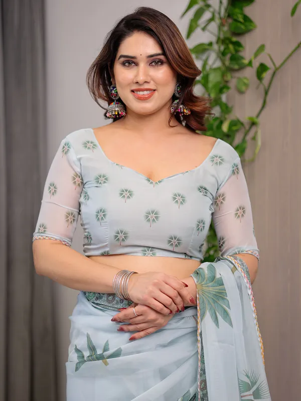 Sky_Blue_Organza_Floral_Print_Saree_For_Women