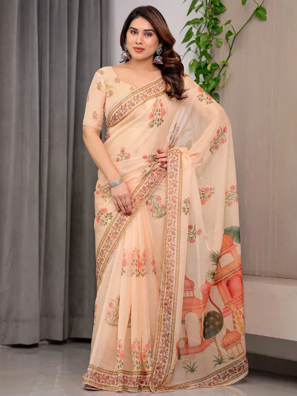 Peach_Organza_Floral_Embroidered_Saree_For_Women