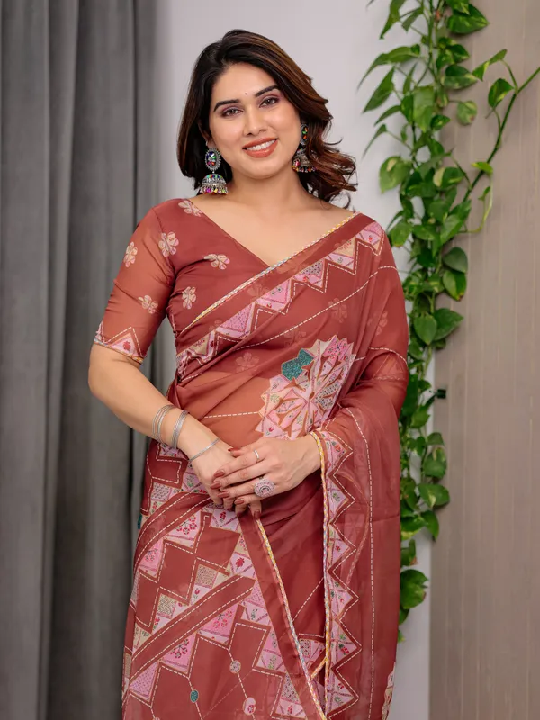 Terracotta_Organza_Embroidered_Saree_For_Women