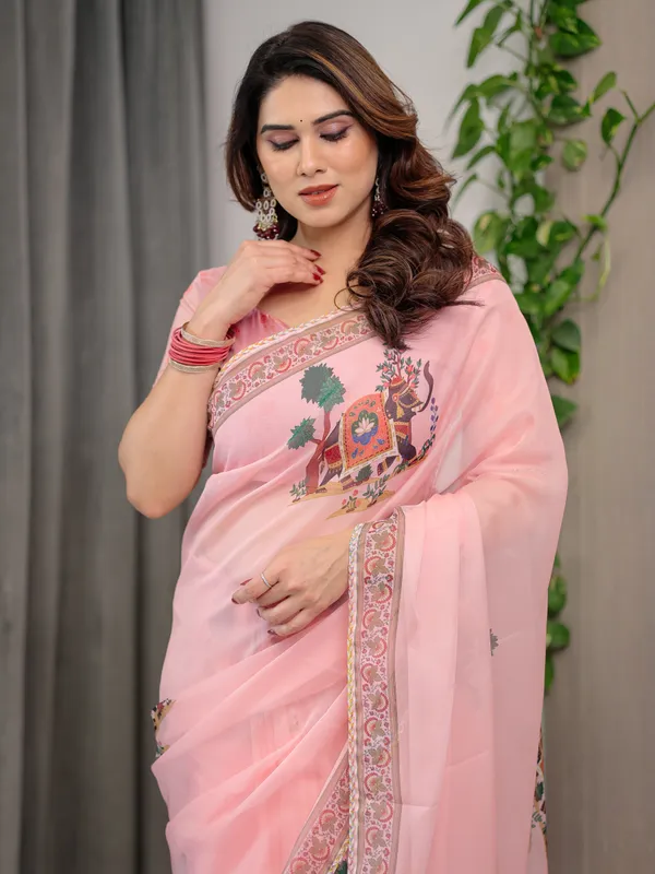Pink_Organza_Digital_Print_Embroidered_Border_Saree_For_Women