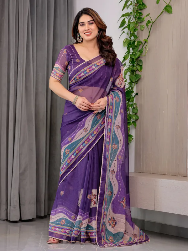 Purple_Organza_Floral_Print_Saree_For_Women