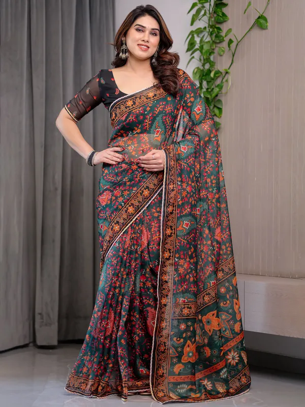 Grey_Organza_Floral_Print_Saree_For_Women