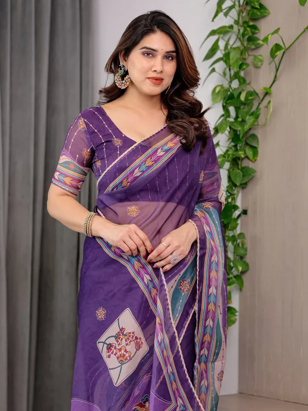 Purple_Organza_Floral_Print_Saree_For_Women