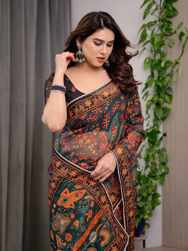 Grey_Organza_Floral_Print_Saree_For_Women