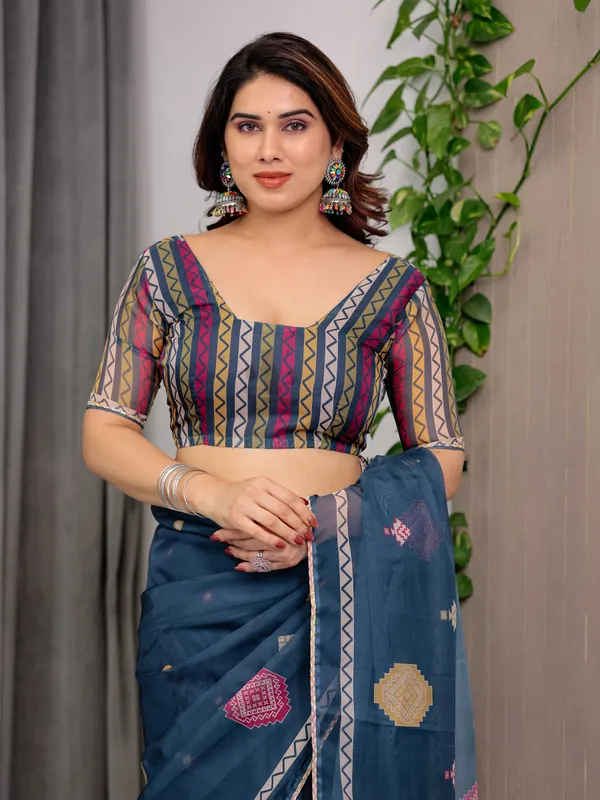 Blue_Organza_Embroidered_Saree_For_Women