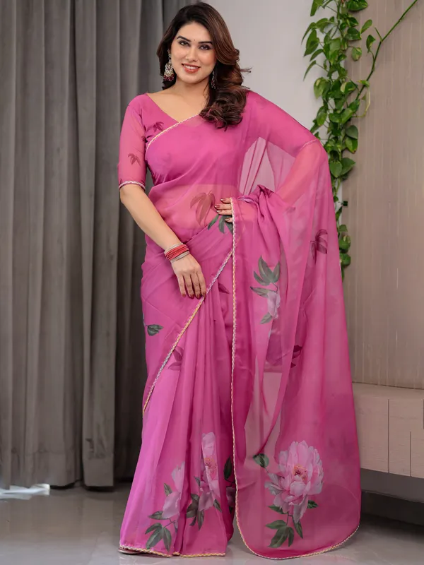Pink_Organza_Floral_Printed_Saree_For_Women