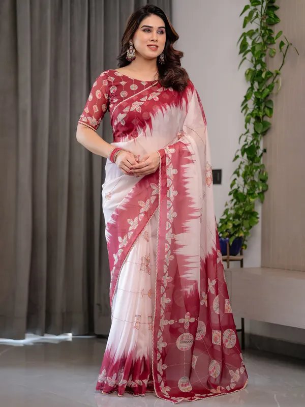 Pink_And_White_Organza_Tie-Dye_Embroidered_Saree_For_Women