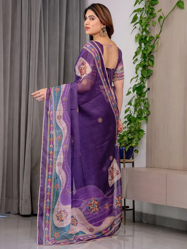 Purple_Organza_Floral_Print_Saree_For_Women