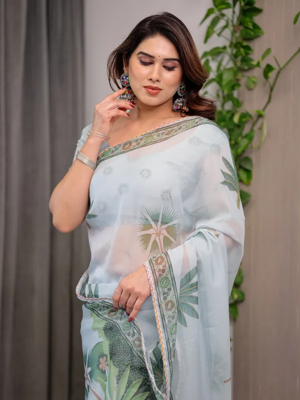 Sky_Blue_Organza_Floral_Print_Saree_For_Women