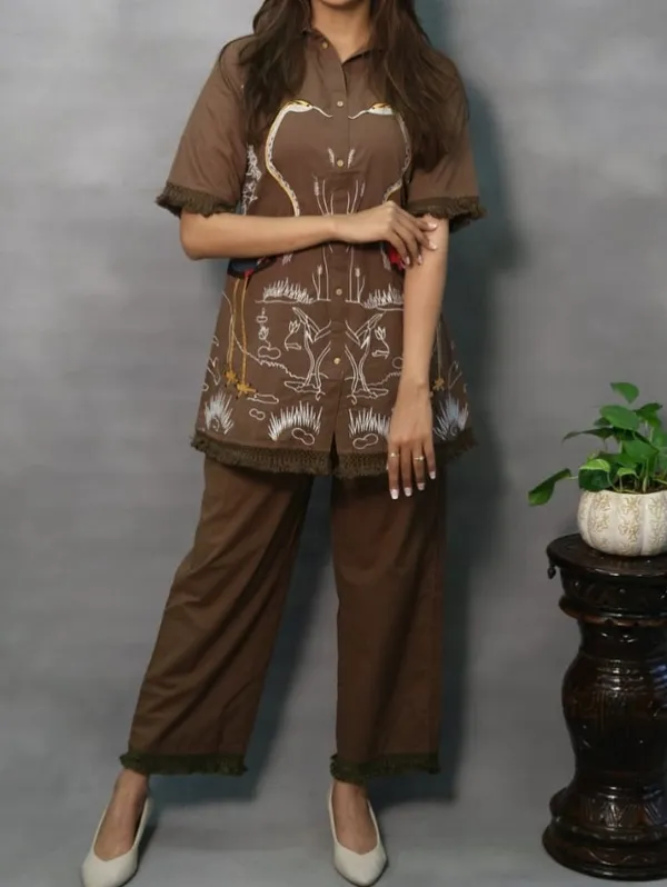 Brown_Premium_Cotton_With_Heavy_Embroidery_Co-Ord_Set_For_Women