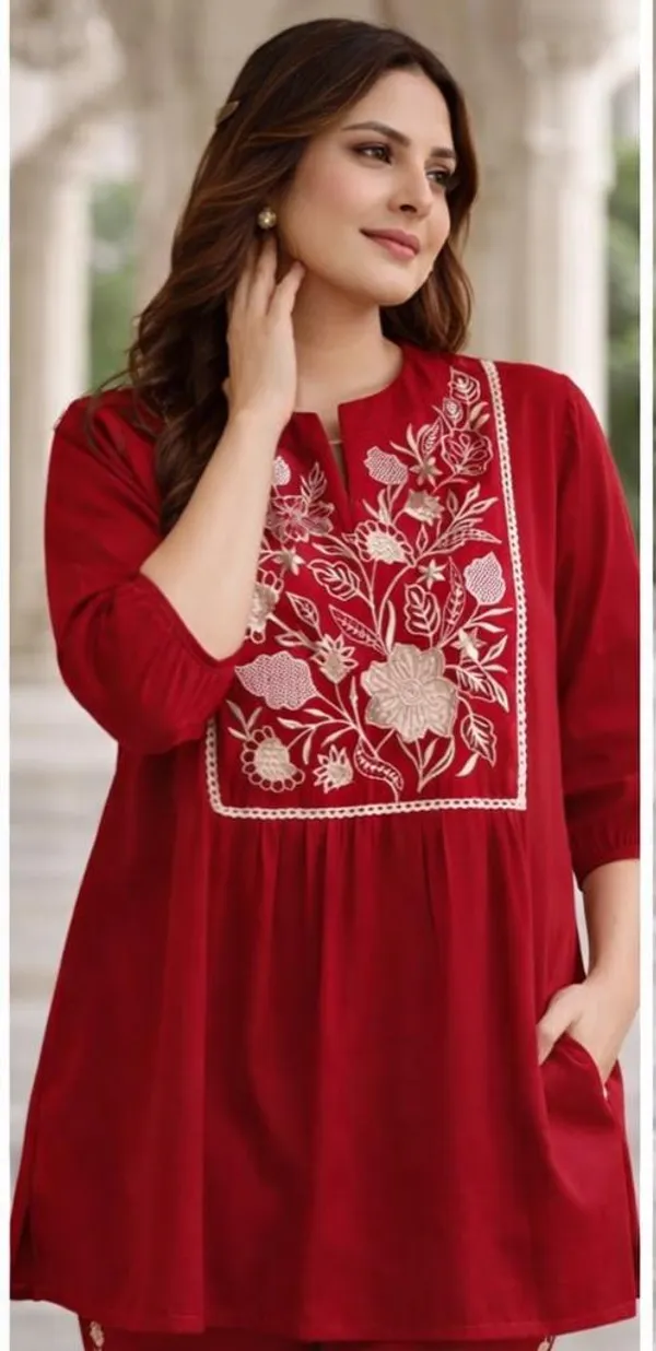 Red_Premium_Pure_Cotton_With_Full_Embroidery_Co-Ord_Set_For_Women