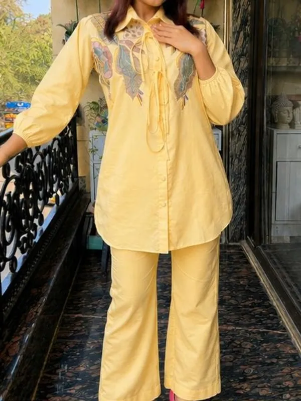 Yellow_Premium_Cotton_And_Polyester_Co-Ord_Set_For_Women