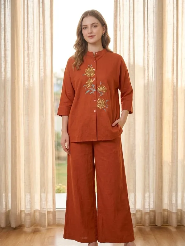 Brown_Premium_Cotton_Slub_With_Loose_Pattern_Co-Ord_Set_For_Women