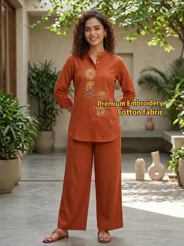 Brown_Premium_Cotton_Slub_With_Loose_Pattern_Co-Ord_Set_For_Women