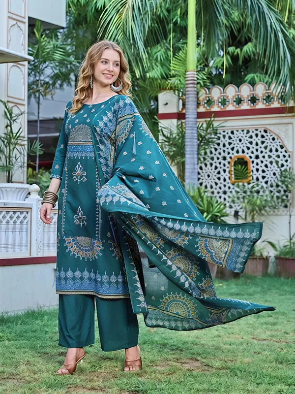Teal_Premium_Cambric_Cotton_Kurta_Set_For_Women