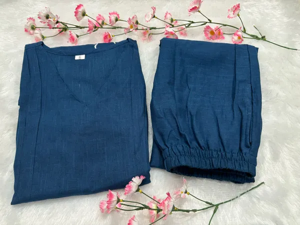 Blue_Premium_Cotton_Slub_With_Pintex_And_Embroidery_Work_Co-Ord_Set_For_Women
