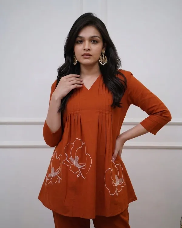 Brown_Premium_Cotton_Slub_With_Pintex_And_Embroidery_Work_Co-Ord_Set_For_Women