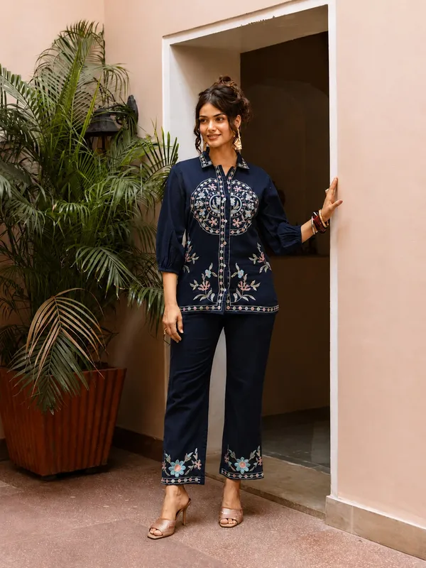 Blue_Premium_Cotton_Flex_With_Full_Embroidery_Co-Ord_Set_For_Women