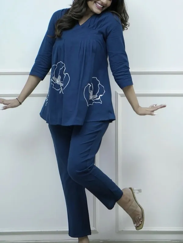 Blue_Premium_Cotton_Slub_With_Pintex_And_Embroidery_Work_Co-Ord_Set_For_Women